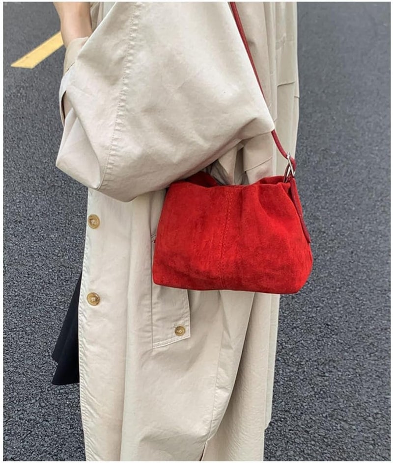 KeAiDMon Women Vintage Suede Handbags Tote Handbag Drawstring Bucket Bag Slouchy Crossbody Shoulder Bag Satchel Everyday Purse - Image 1